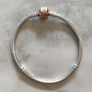 Pandora Snake Chain bracelet - rose gold clasp - 7.75”